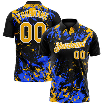 Custom Black Gold Royal-White Dynamic Splatter Brush Stroke Performance Polo Shirt