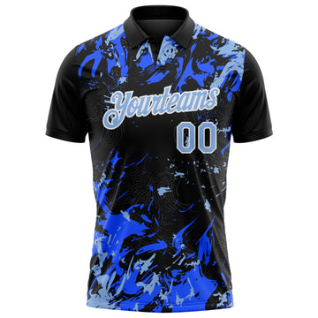 Custom Black Light Blue Royal-White Dynamic Splatter Brush Stroke Performance Polo Shirt
