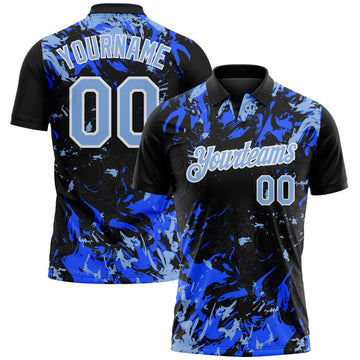Custom Black Light Blue Royal-White Dynamic Splatter Brush Stroke Performance Polo Shirt