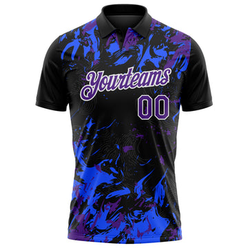 Custom Black Purple Royal-White Dynamic Splatter Brush Stroke Performance Polo Shirt
