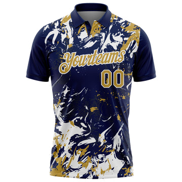Custom Navy Old Gold-White Dynamic Splatter Brush Stroke Performance Polo Shirt