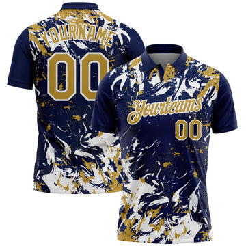 Custom Navy Old Gold-White Dynamic Splatter Brush Stroke Performance Polo Shirt