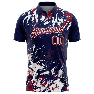 Custom Navy Crimson-White Dynamic Splatter Brush Stroke Performance Polo Shirt