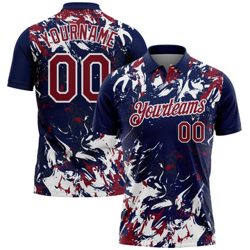 Custom Navy Crimson-White Dynamic Splatter Brush Stroke Performance Polo Shirt