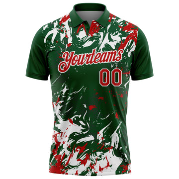 Custom Green Red-White Dynamic Splatter Brush Stroke Performance Polo Shirt