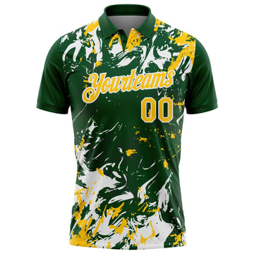 Custom Green Yellow-White Dynamic Splatter Brush Stroke Performance Polo Shirt