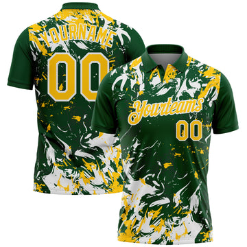 Custom Green Yellow-White Dynamic Splatter Brush Stroke Performance Polo Shirt