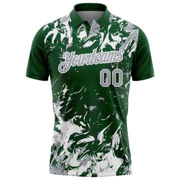 Custom Green Gray-White Dynamic Splatter Brush Stroke Performance Polo Shirt