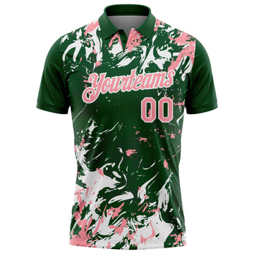 Custom Green Medium Pink-White Dynamic Splatter Brush Stroke Performance Polo Shirt