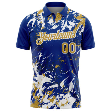 Custom Royal Old Gold-White Dynamic Splatter Brush Stroke Performance Polo Shirt