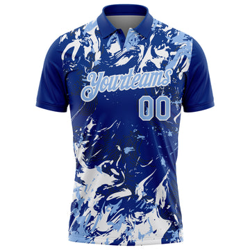 Custom Royal Light Blue-White Dynamic Splatter Brush Stroke Performance Polo Shirt