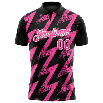Custom Black Pink-White Geometric Zigzag Shape Lightning Performance Polo Shirt
