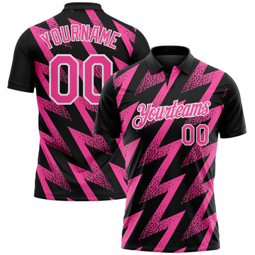 Custom Black Pink-White Geometric Zigzag Shape Lightning Performance Polo Shirt