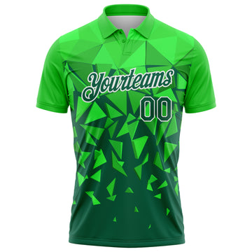 Custom Grass Green Green-White Geometric Shard Triangle Performance Polo Shirt
