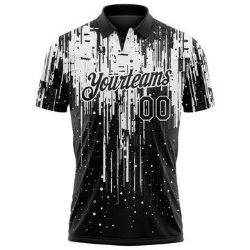 Custom Black-White Dripping Splatter Paint Performance Polo Shirt