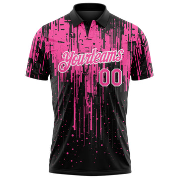 Custom Black Pink-White Dripping Splatter Paint Performance Polo Shirt