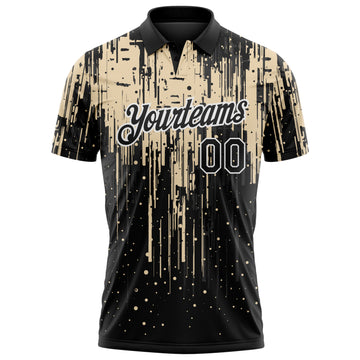Custom Black City Cream-White Dripping Splatter Paint Performance Polo Shirt