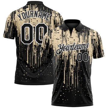 Custom Black City Cream-White Dripping Splatter Paint Performance Polo Shirt