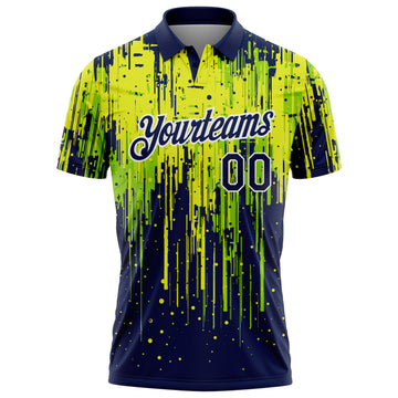 Custom Navy Neon Green Neon Yellow-White Dripping Splatter Paint Performance Polo Shirt