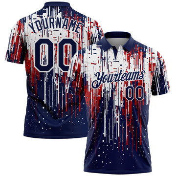 Custom Navy Red-White Dripping Splatter Paint Performance Polo Shirt