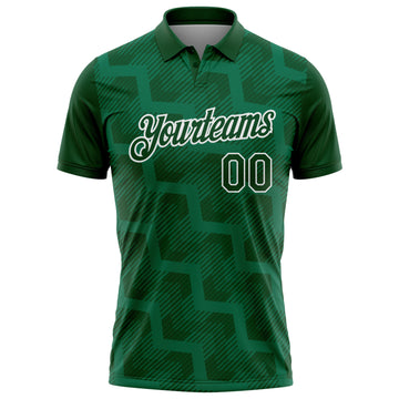 Custom Green Kelly Green-White Geometric Block Diagonal Line Hatching Performance Polo Shirt