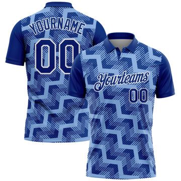 Custom Royal Light Blue-White Geometric Block Diagonal Line Hatching Performance Polo Shirt