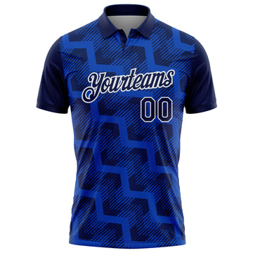 Custom Navy Thunder Blue-White Geometric Block Diagonal Line Hatching Performance Polo Shirt