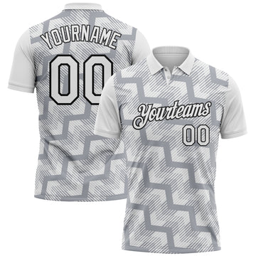 Custom White Gray-Black Geometric Block Diagonal Line Hatching Performance Polo Shirt
