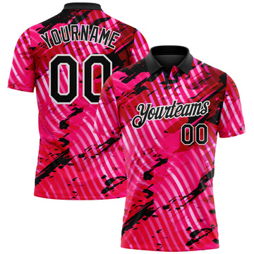 Custom Black Pink-White Abstract Grunge Splatter Diagonal Stripe Performance Polo Shirt
