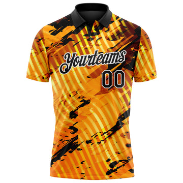 Custom Black Gold-White Abstract Grunge Splatter Diagonal Stripe Performance Polo Shirt