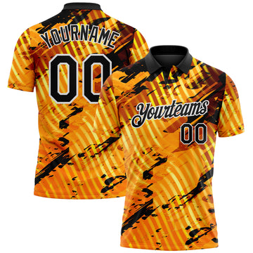 Custom Black Gold-White Abstract Grunge Splatter Diagonal Stripe Performance Polo Shirt