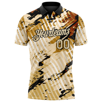 Custom Black-Cream Abstract Grunge Splatter Diagonal Stripe Performance Polo Shirt