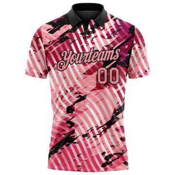 Custom Black-Light Pink Abstract Grunge Splatter Diagonal Stripe Performance Polo Shirt