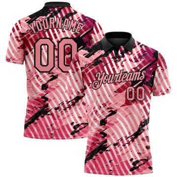 Custom Black-Light Pink Abstract Grunge Splatter Diagonal Stripe Performance Polo Shirt