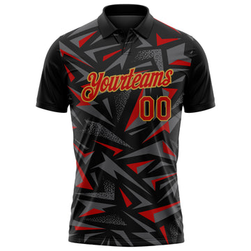 Custom Black Red Steel Gray-Old Gold Cyber Mecha E-sport Geometric Shards Spike Performance Polo Shirt