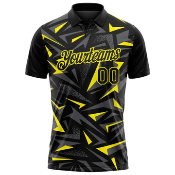 Custom Black Steel Gray-Light Yellow Cyber Mecha E-sport Geometric Shards Spike Performance Polo Shirt