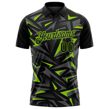 Custom Black Steel Gray-Neon Green Cyber Mecha E-sport Geometric Shards Spike Performance Polo Shirt