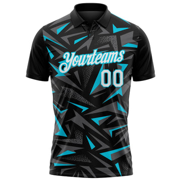 Custom Black White Steel Gray-Lakes Blue Cyber Mecha E-sport Geometric Shards Spike Performance Polo Shirt