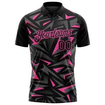 Custom Black Steel Gray-Pink Cyber Mecha E-sport Geometric Shards Spike Performance Polo Shirt