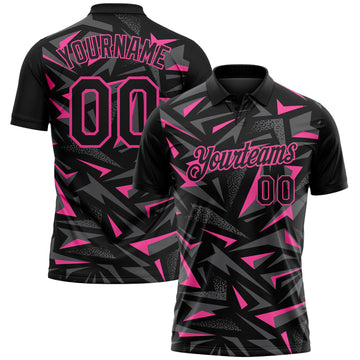 Custom Black Steel Gray-Pink Cyber Mecha E-sport Geometric Shards Spike Performance Polo Shirt