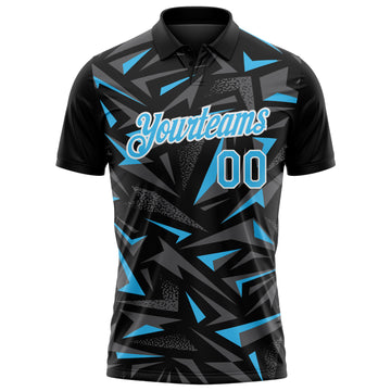 Custom Black Sky Blue Steel Gray-White Cyber Mecha E-sport Geometric Shards Spike Performance Polo Shirt