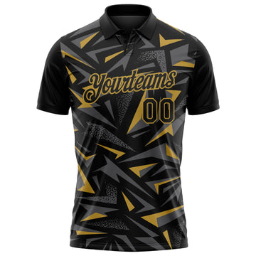 Custom Black Steel Gray-Old Gold Cyber Mecha E-sport Geometric Shards Spike Performance Polo Shirt