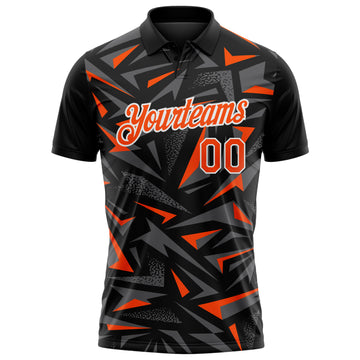Custom Black Orange Steel Gray-White Cyber Mecha E-sport Geometric Shards Spike Performance Polo Shirt