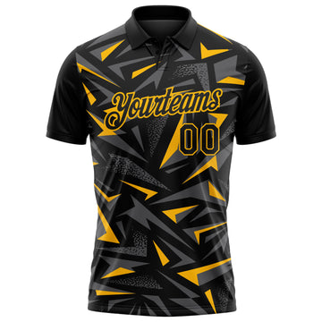 Custom Black Steel Gray-Gold Cyber Mecha E-sport Geometric Shards Spike Performance Polo Shirt