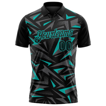 Custom Black Steel Gray-Aqua Cyber Mecha E-sport Geometric Shards Spike Performance Polo Shirt