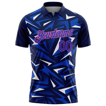 Custom Navy Thunder Blue White-Pink Cyber Mecha E-sport Geometric Shards Spike Performance Polo Shirt