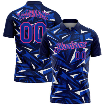 Custom Navy Thunder Blue White-Pink Cyber Mecha E-sport Geometric Shards Spike Performance Polo Shirt