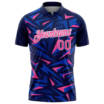 Custom Navy Pink Thunder Blue-White Cyber Mecha E-sport Geometric Shards Spike Performance Polo Shirt