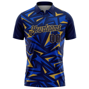 Custom Navy Thunder Blue-Old Gold Cyber Mecha E-sport Geometric Shards Spike Performance Polo Shirt