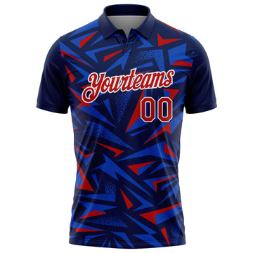 Custom Navy Red Thunder Blue-White Cyber Mecha E-sport Geometric Shards Spike Performance Polo Shirt
